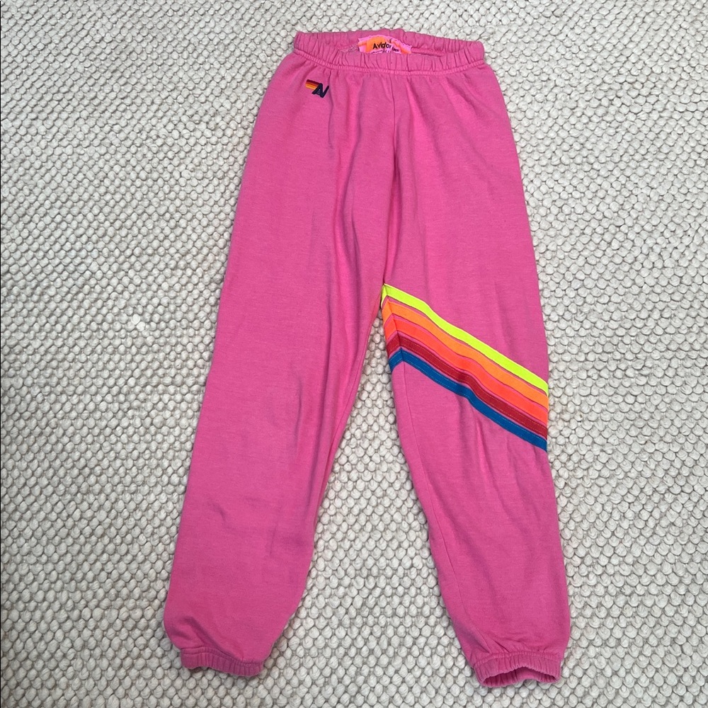 Aviator Nation Pink Sweatpants Neon Chevron •Small